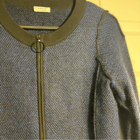 AKRIS Punto Women's Navy Blue Zip Up Jacket Mohair Blend Luxury Sweater Size 8 - Picture 8 of 16